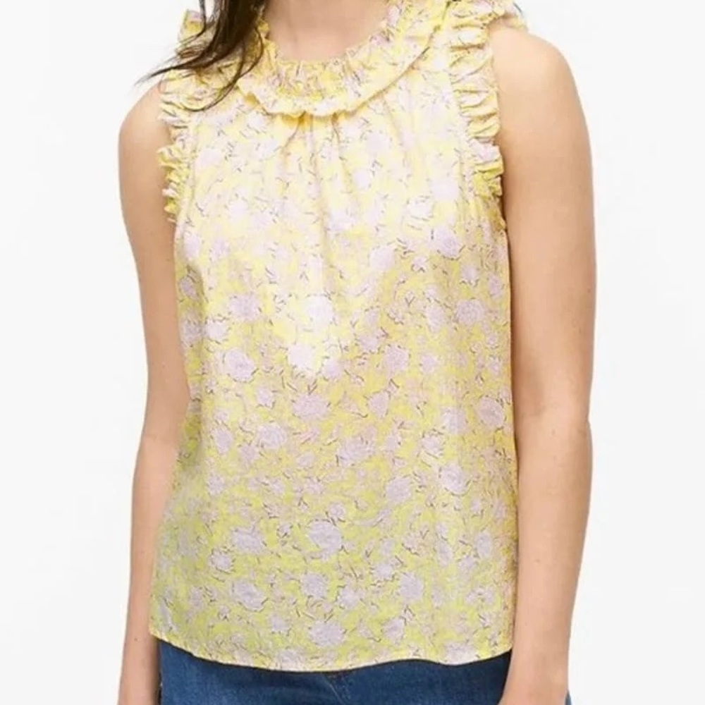 J. Crew Floral Ruffle Trim Sleeveless Blouse/Top in Rose Vines